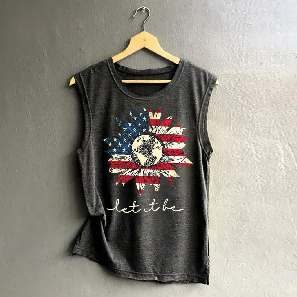 

Women's Sleeveless American Flag Print Tank Sport Pullover Tunic Top Blouse#G9