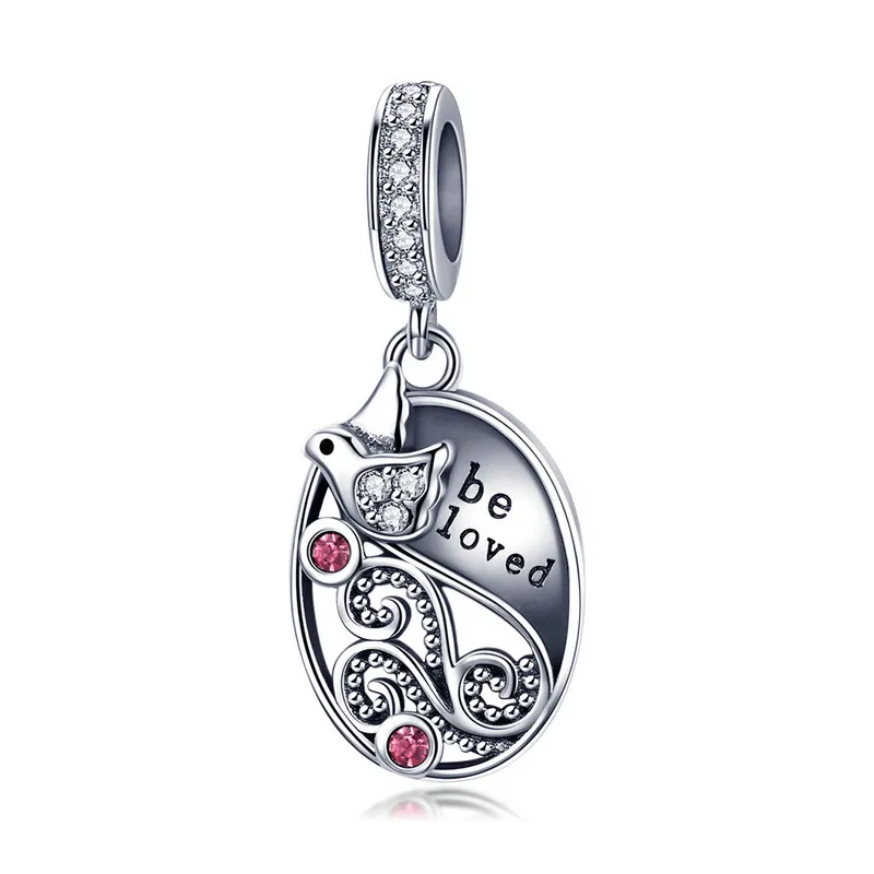 

ABAY New 925 Sterling Silver Love Messenger Bird Pendant Clear Cubic Zircon Charms fit Original Pandora Bracelet Beads Jewelry