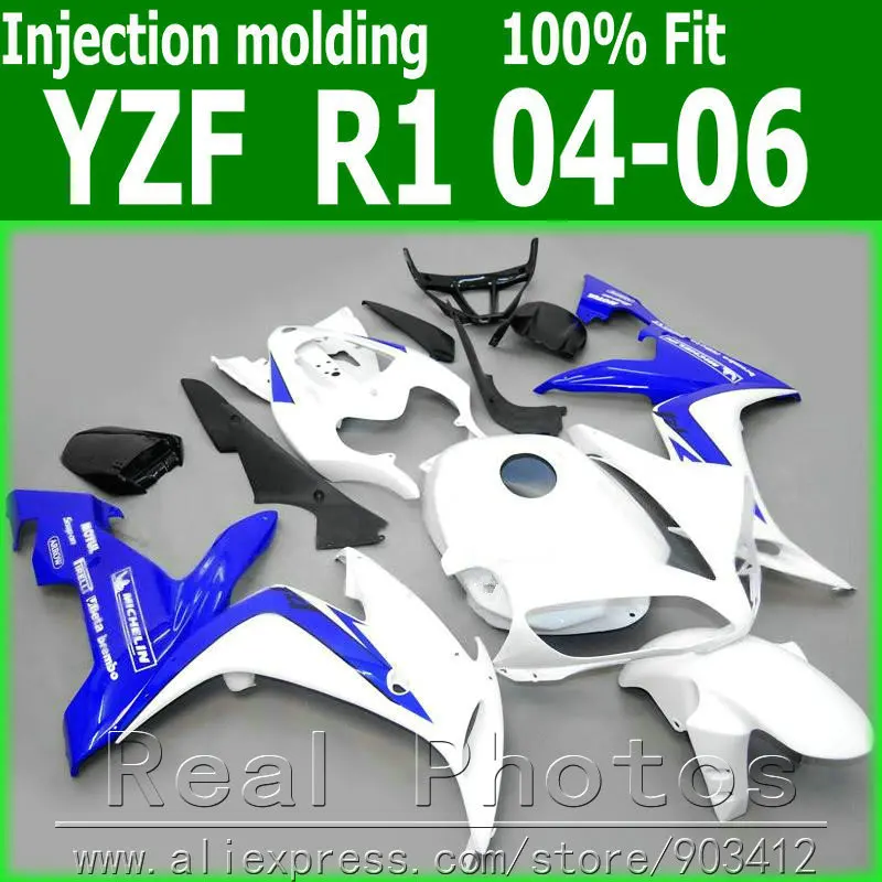 

Injection molding motorcycle parts for YAMAHA R1 fairing kit 2004 2005 2006 white blue black fairings set 04 05 06 YZF R1 JL29