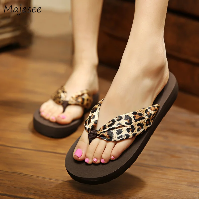 

Summer Slippers Silk Wedges Classic Trendy Soft Bottom Flip Flops Womens Simple Retro Beach All-match Non-slip Outside Female