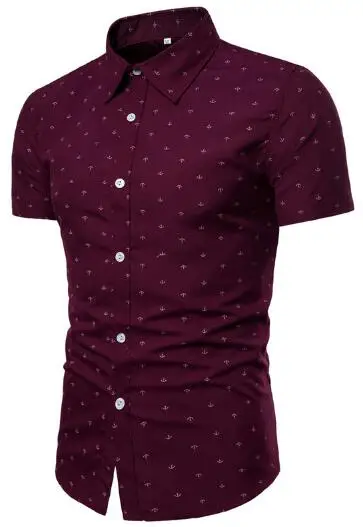 Новая мужская брендовая летняя дышащая рубашка с короткими рукавами в европейском стиле с принтом якоря, Повседневная тонкая пляжная рубашка с коротким рукавом 3XL - Цвет: Red