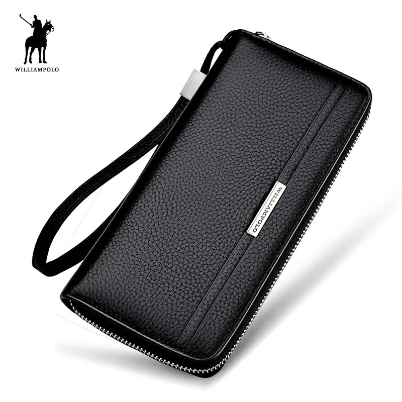 

Brand Mens Long Purse Genuine Leather Zipper Clutch Wallet WILLIAMPOLO 2018 New Fashion Male Cowhide Wallet Gift Brown Black
