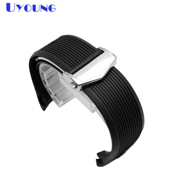 

Waterproof black silicone watch Strap rubber watchband 24mm watch belt For men Bracelet watch accessories silver Folding buckle