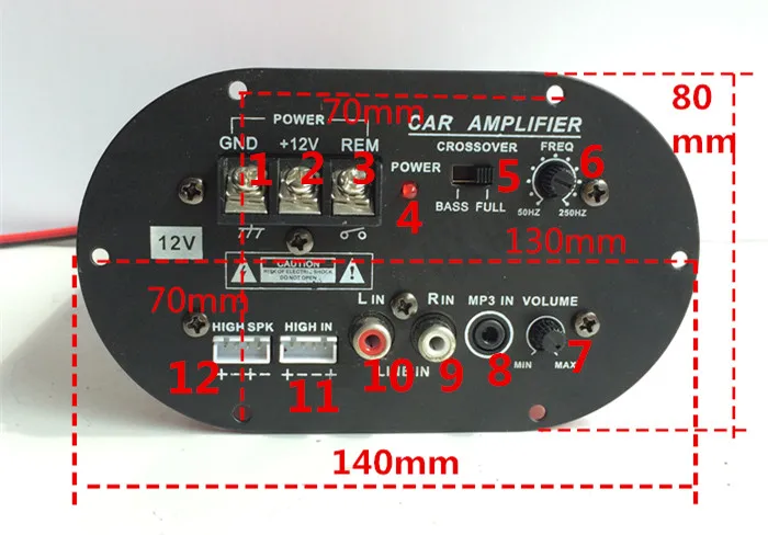 500 Вт DC12V S80B полноцветный/чистый бас усилитель мощности 8 12 дюймов Автомобильный