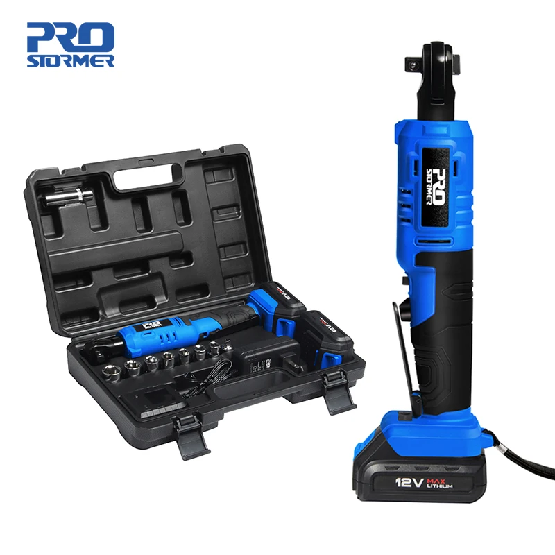 

PROSTORMER 12V Electric Ratchet Wrench 9 Sockets Power Tools Cordless Battery Wrench 2000mAh Li-Battery With Portable Toolbox
