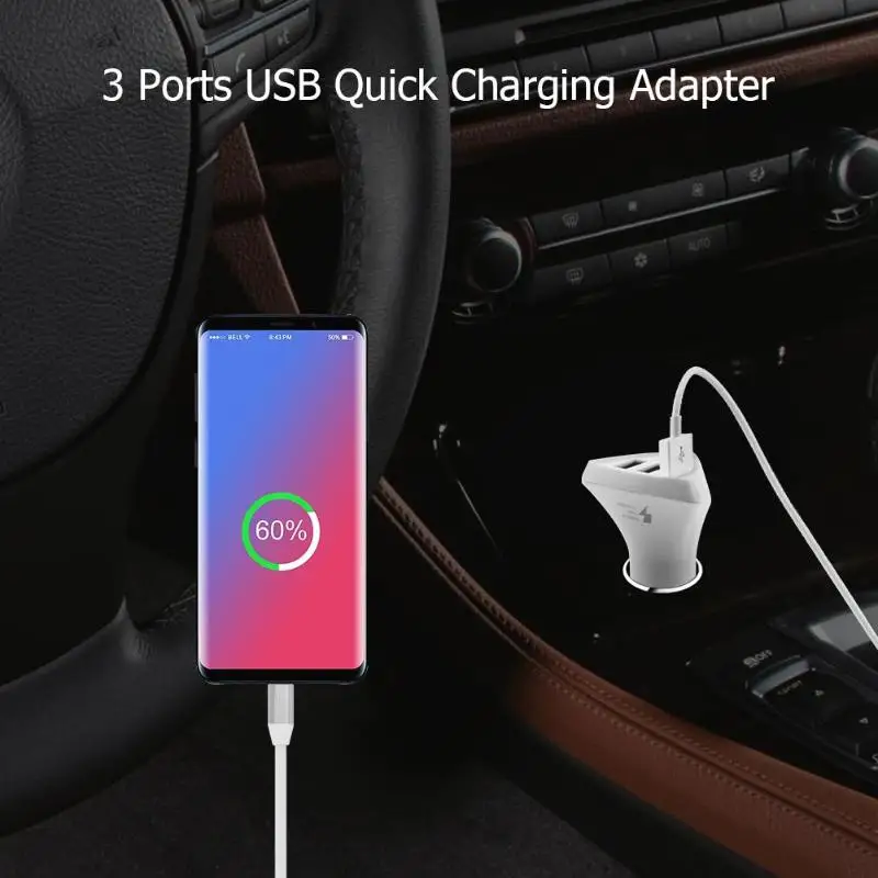Быстрая зарядка 3 порта USB Автомобильное зарядное устройство 5V/3.1A DC адаптер для