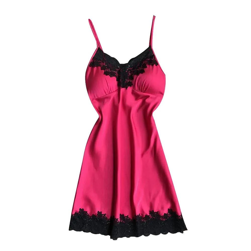 Hot Pink Женские сексуальные пижамы, атласные пижамы для женщин, Дамское ночное белье, женское белье, сексуальная ночная сорочка с нагрудными накладками, домашняя Ночная одежда для сна - Цвет: Hot Pink