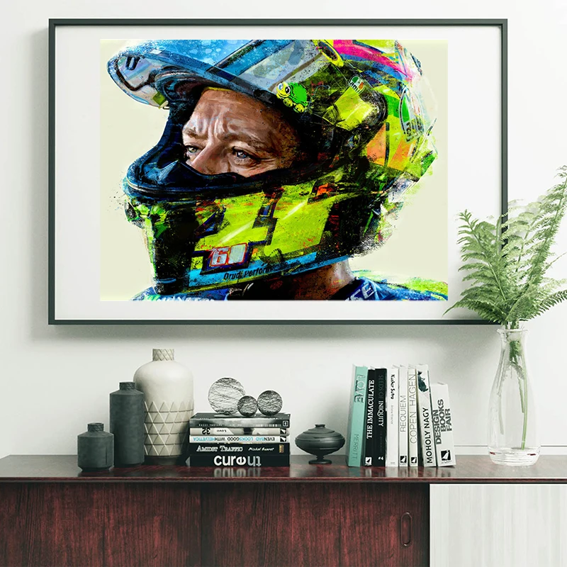 

Valentino Rossies Having Helmet Oil Painting VR46 Print on Canvas HD Poster Picture for Living Room Modern Wall Art Home Decor