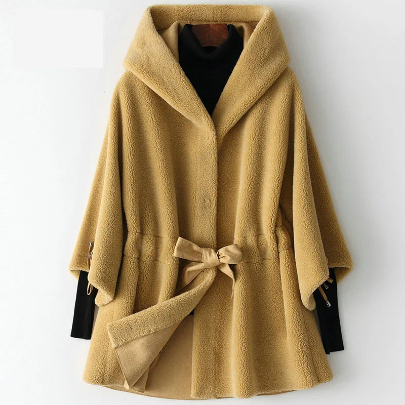 Пальто из натурального меха, шерстяная куртка, осенне-зимнее пальто, женская одежда,, корейские элегантные пальто из овечьей шерсти, женские топы, HQ19-ZZH1806C - Цвет: LaiJingHuang