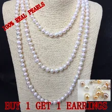 Настоящий жемчуг 9 мм размер жемчуга Настоящее пресноводное культивированное длинное жемчужное ожерелье Мода для милых леди женский подарок Горячая Распродажа