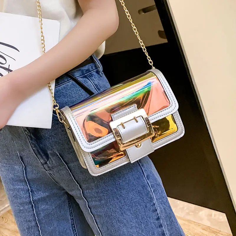 

YOUBROER Spring and Summer New Sequin Chain Transparent Package Simple Small Square Package Transparent Jelly Bags Silica Gel