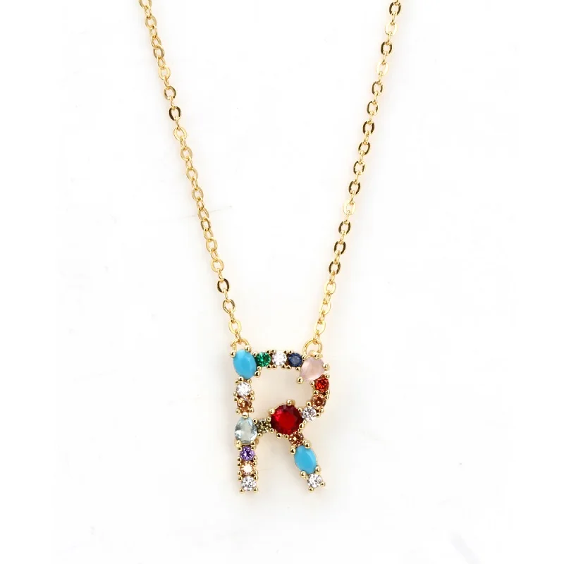 Многоцветная Мода Очарование Золото 26 ожерелье с надписью микро проложить Циркон начальные ожерелья с буквой пара имя ожерелье - Metal Color: EY6266GD0R