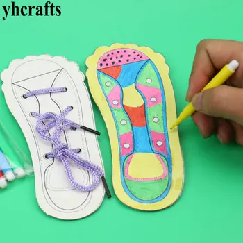 

6PCS/LOT.Paint unfinished threading cardboard shoe,Drawing toys set,Kindergarten arts and crafts.Early educational toys,DIY toy