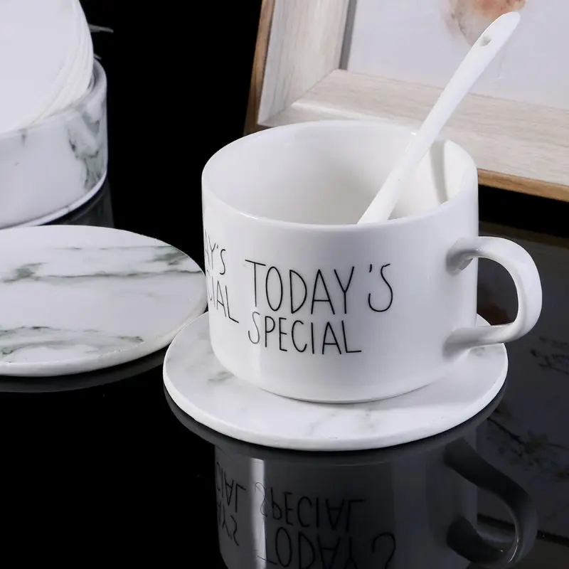 

6pcs/set Marble Leather Round Square Drink Coasters Placemat Cup Mat Pad Holder Kitchen Tableware