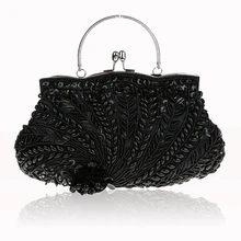 Модная черная женская сумка для банкета, украшенная бисером, клатч, вечерние сумки с цепочкой на плечо, сумка для макияжа 03607