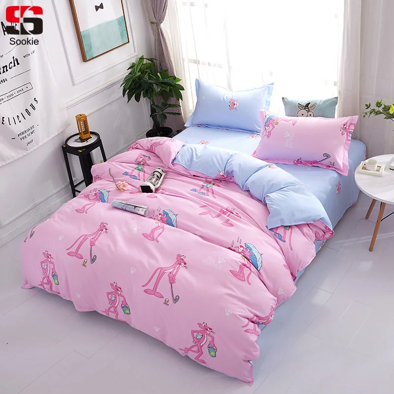 

Sookie Pink Panther Bedding Set Cartoon Style Duvet Cover and Pillowcases 3pcs Bedclothes Twin Queen King Size Bed Linen