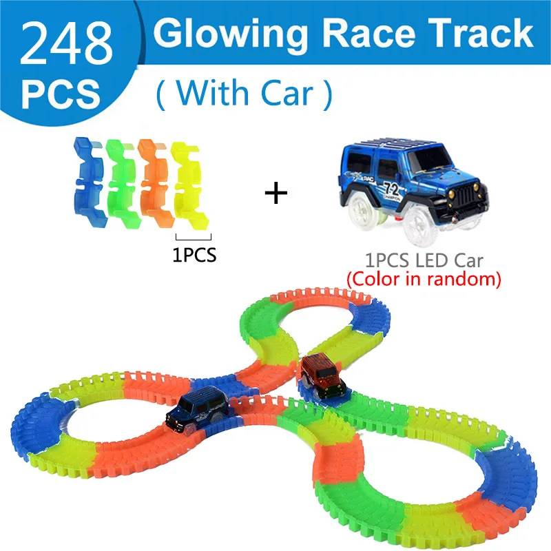 88-648 шт./компл. сборка "сделай сам" Электрический гоночная трасса Magic вагон игрушки гнущийся вспышки Светящиеся в темноте гоночный трек для детей Подарки