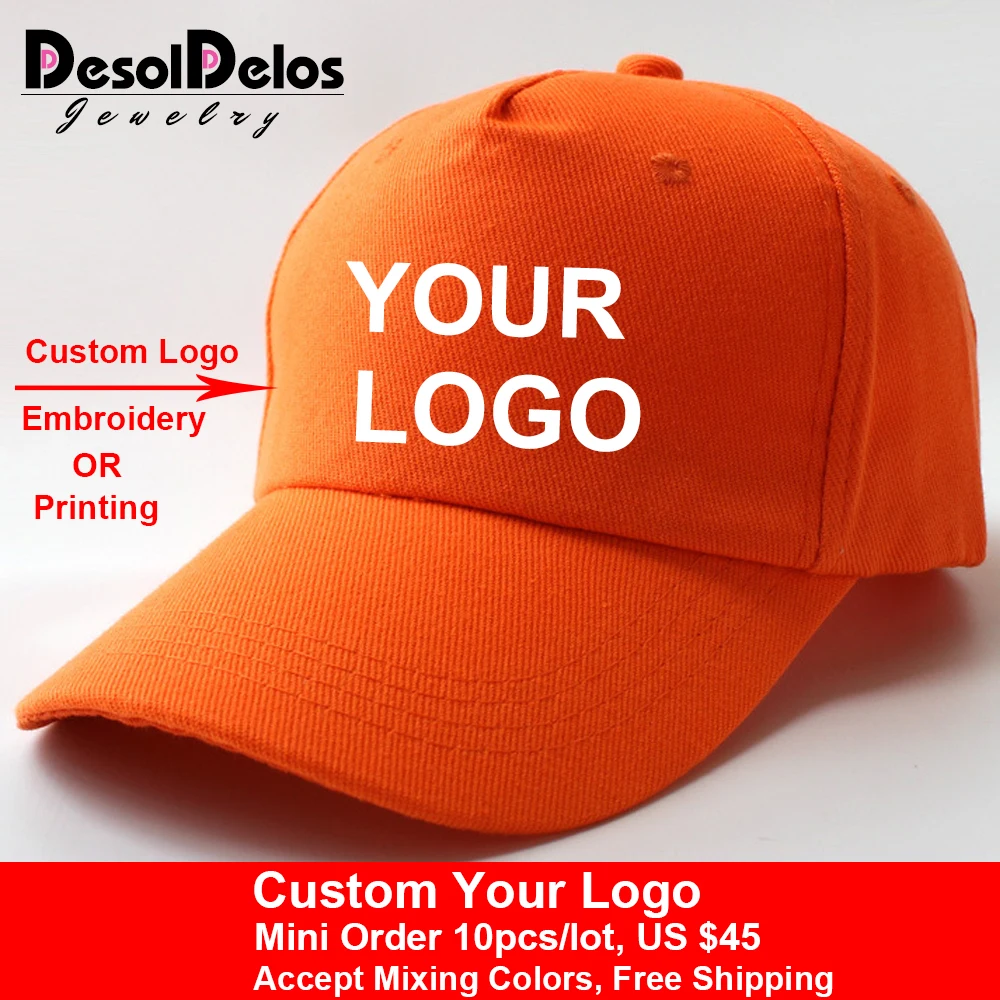 

10 Pcs Custom Cotton Baseball Cap Print Logo Text Photo Embroidery Gorra Casual Solid Hats Snapback Caps For Men Women