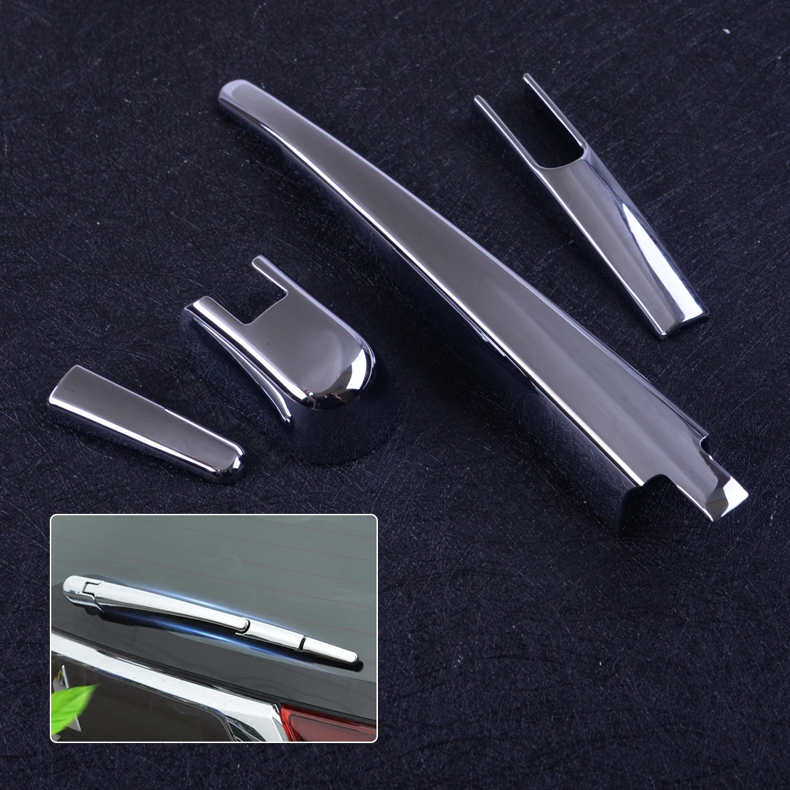 CITALL 4pcs Rear Window Wiper Arm Blade Chrome Cover Trim Garnish
