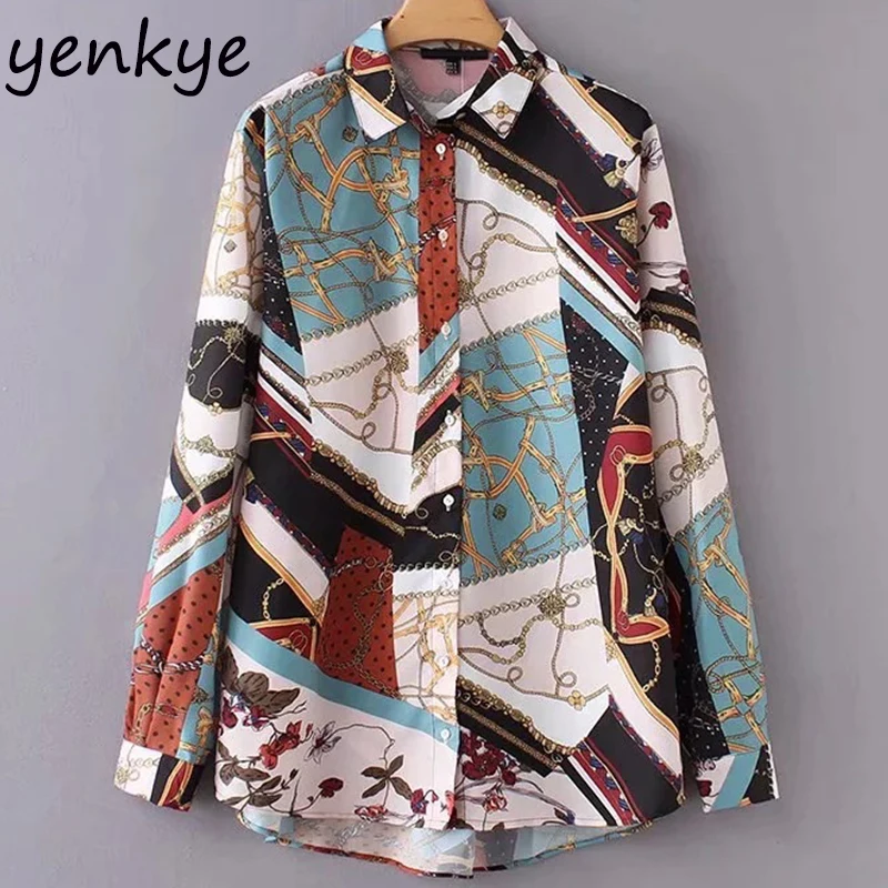 Acheter Automne Femmes Vintage Patchwork Chaîne Imprimé Blouse Chemise Femelle À Manches Longues Turn down Col Plus La Taille Streetwear Dames Chemises