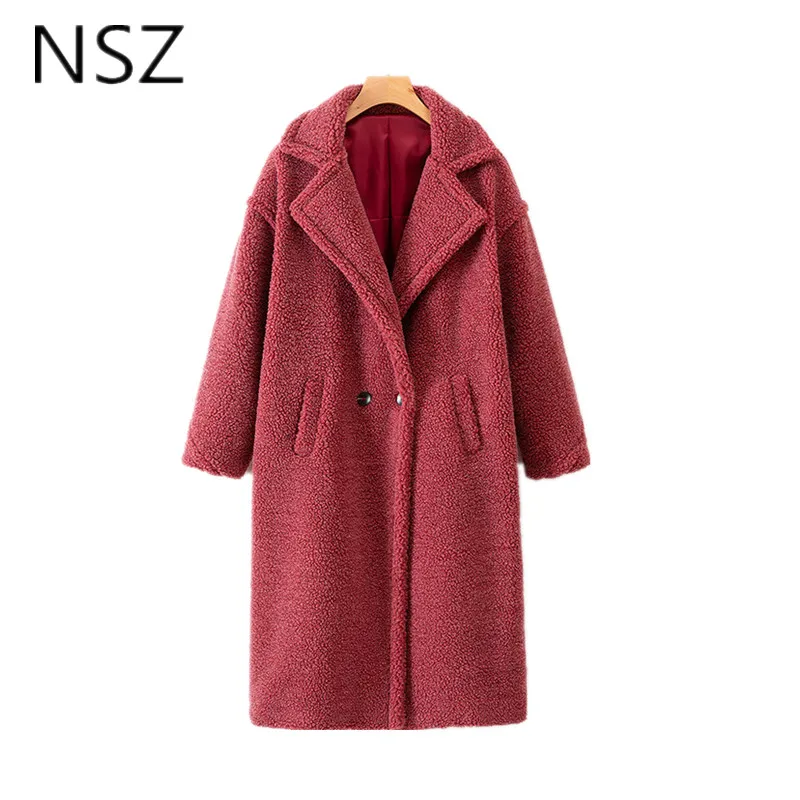 

Women Teddy Coat Long Jackets Long Coats Double Breasted Wide-waisted Overcoat Winter Warm Outerwear Coat