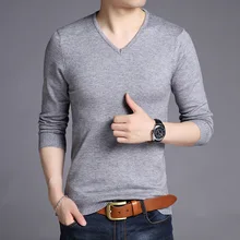 Качество Для мужчин свитера осень-зима v-образным вырезом Slim Fit свитера Для мужчин с длинным рукавом тянуть Homme мягкая одежда Твердые упругие свитер