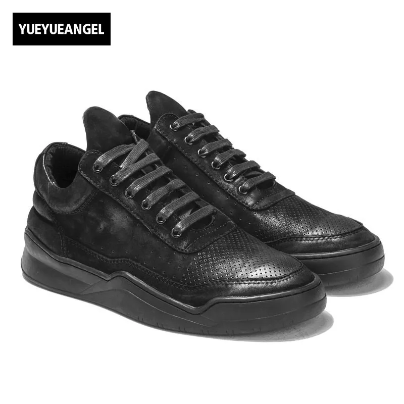 Italian Designer Retro Real Cow Leather Shoes Men Fashion High Top Trainer Sneakers Thick