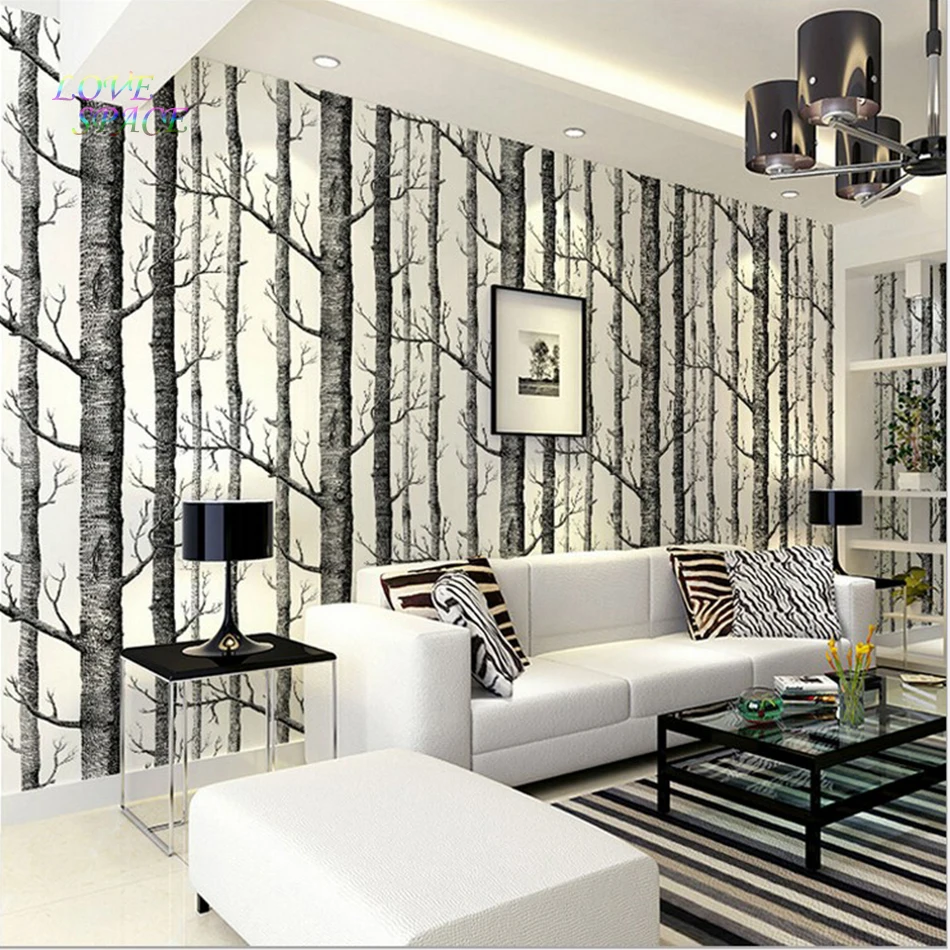 Birch Tree Woods Modern Wall Stickers Plain Forest Design Black ... Birch Tree Woods Modern Wall Stickers Plain Forest Design Black ...