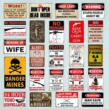 Cartel Vintage YN187 para decoración de pared, advertencia, peligro, No allanar armas, señales metálicas, hombre, alerta, Video vigilancia, cuidado con la esposa