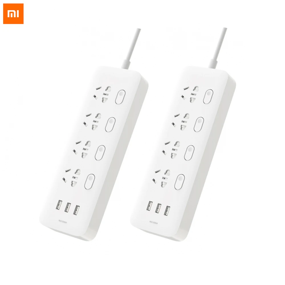 Цена 2 шт. Xiaomi Mijia Smart Мощность полосы 4 розетки 4 отдельных Управление 3USB 5 В 2.1A быстрой зарядки розетки расширения с двери безопасности