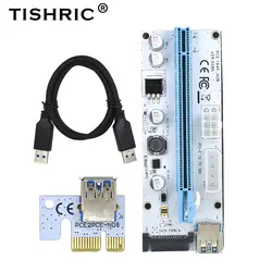 Tishric PCI-E PCI Express PCIE Райзер Riser Card 1x к 16x Кабель USB 3,0 VER 008 s 3 в 1 Molex 4Pin SATA 6PIN поднять для добычи