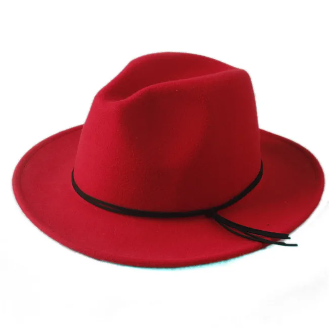 Шерсть Унисекс Женская Мужская Chapeu Feminino Fedora Шляпа Для Laday Мужская шерстяная Панама повязка на голову Джаз церковный топ шляпа - Цвет: Red