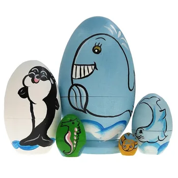 

5pcs Dolphin Cute Wooden Animal Paint Nesting Dolls Babushka Russian Doll Matryoshka Gift Hand Paint Toys Home Decoration Gifts