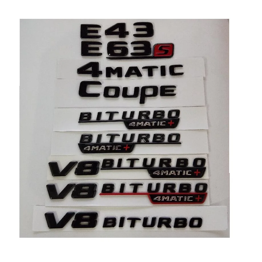 

Gloss Black E43 E63 E63s V8 BITURBO 4MATIC+ Fender Trunk Emblem Emblems Badges for Mercedes Benz AMG W207 W211 W212 W213 Coupe
