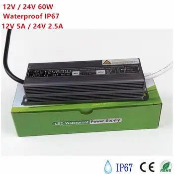 

Waterproof 60W LED Driver LED Power Supply Transformer LED Adapter AC110V-240V to 12V 5A/24V 2.5A 60W 10pcs/lot Free Shipping
