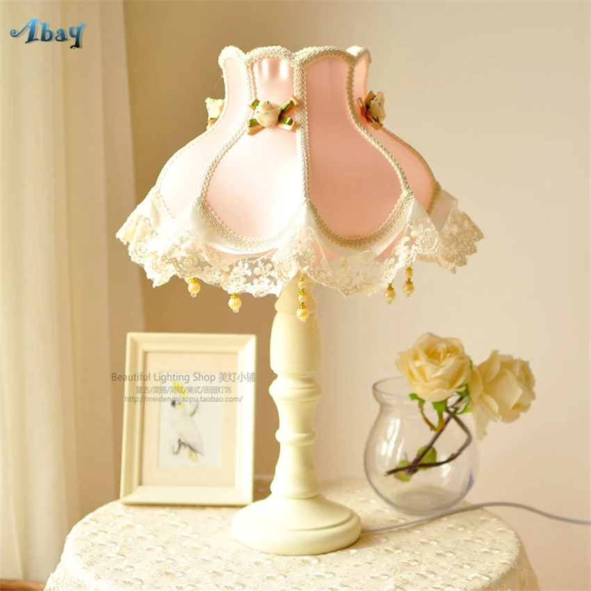 Европейский современный розовый принцесса табе лампы спальня гостиная дети Туалетный Столик Ткань Настольные светильники Освещение Декор светильники