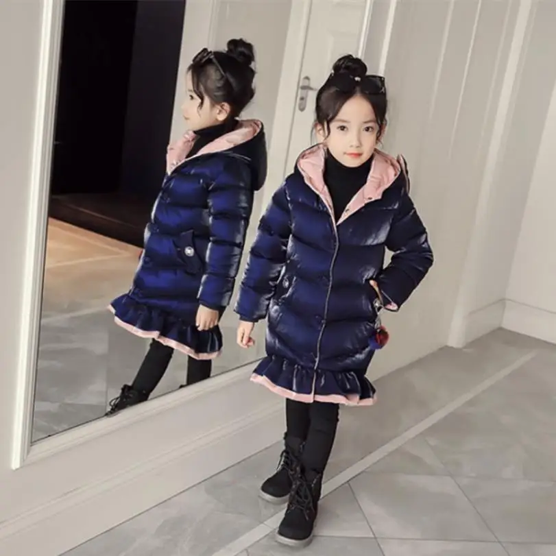 

Girls fashion brand Gold velvet thicker cotton jackets children cute bow and ruffles long coats zipper fashion outerwear ws14