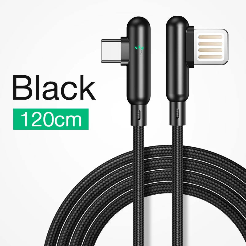 CAFELE 90 градусов игровой USB C кабель для huawei xiaomi samsung oneplus Быстрая зарядка светодиодный нейлоновый кабель типа L ткачество type c - Цвет: Black