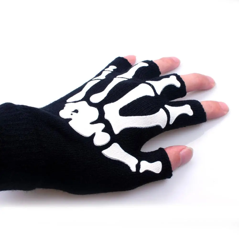 Elastic Fingerless Skull Cycling Gloves Bicycle Half Finger Gloves (8)