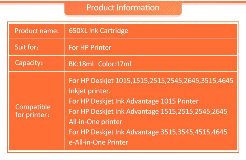 Icehtank 650XL сменный картридж для принтера для hp 650 работать с чернилами hp Deskjet 1015 1515 2515 2545 2645 3515 4645 картриджи для принтеров