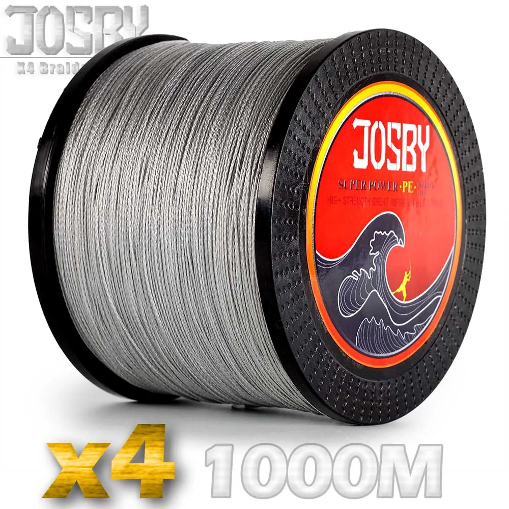 JOSBY PE плетеная рыболовная леска 1000 м 4 нити 100lb озеро многофиламентная проволока 4 нити тканая нить для ловли карпа - Цвет: Gray1000m-X4