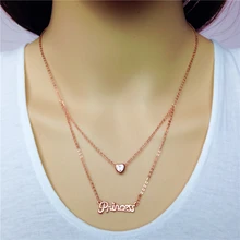 Capas dobles Palabra Princesa en Forma de Corazón Colar Rose Plateó Bib Joyería Collar de Cadena De Lujo za