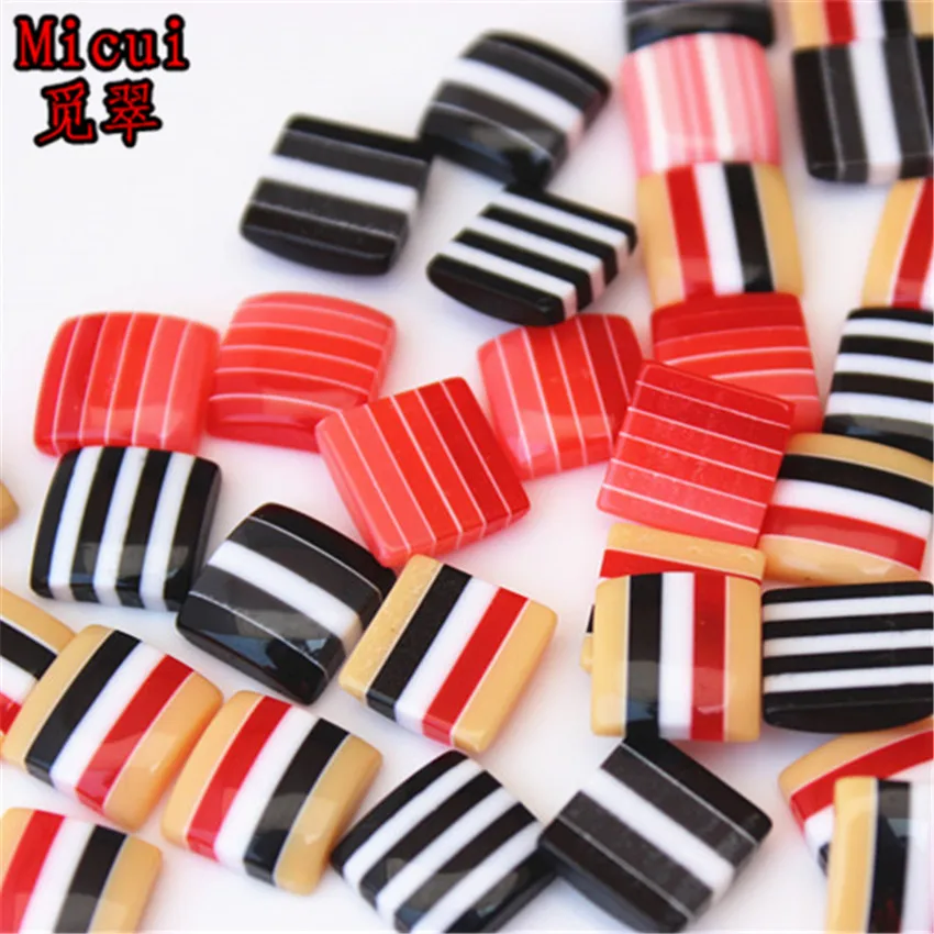 

Micui 100pcs 10mm Mix color Square stripe Resin rhinestone applique Flatback stones crystals for DIY Wedding Craft ZZ1001