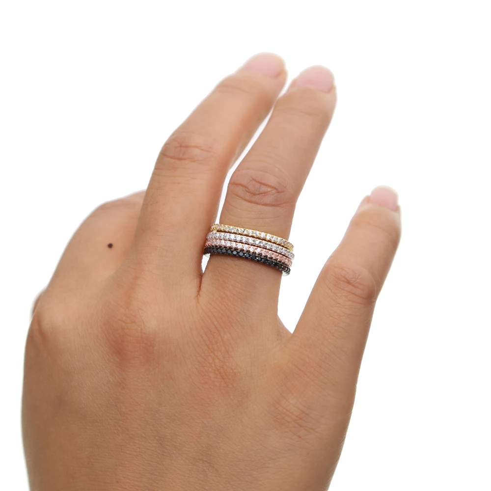 Sterling Silver 925 thin line micro pave cz eternity 3 colors stack 925 silver cz ring - Image 6