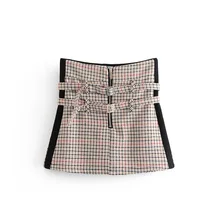 Горячая Распродажа Danteng 45-27266 Европейская и американская модная клетчатая юбка средней длины с высокой талией