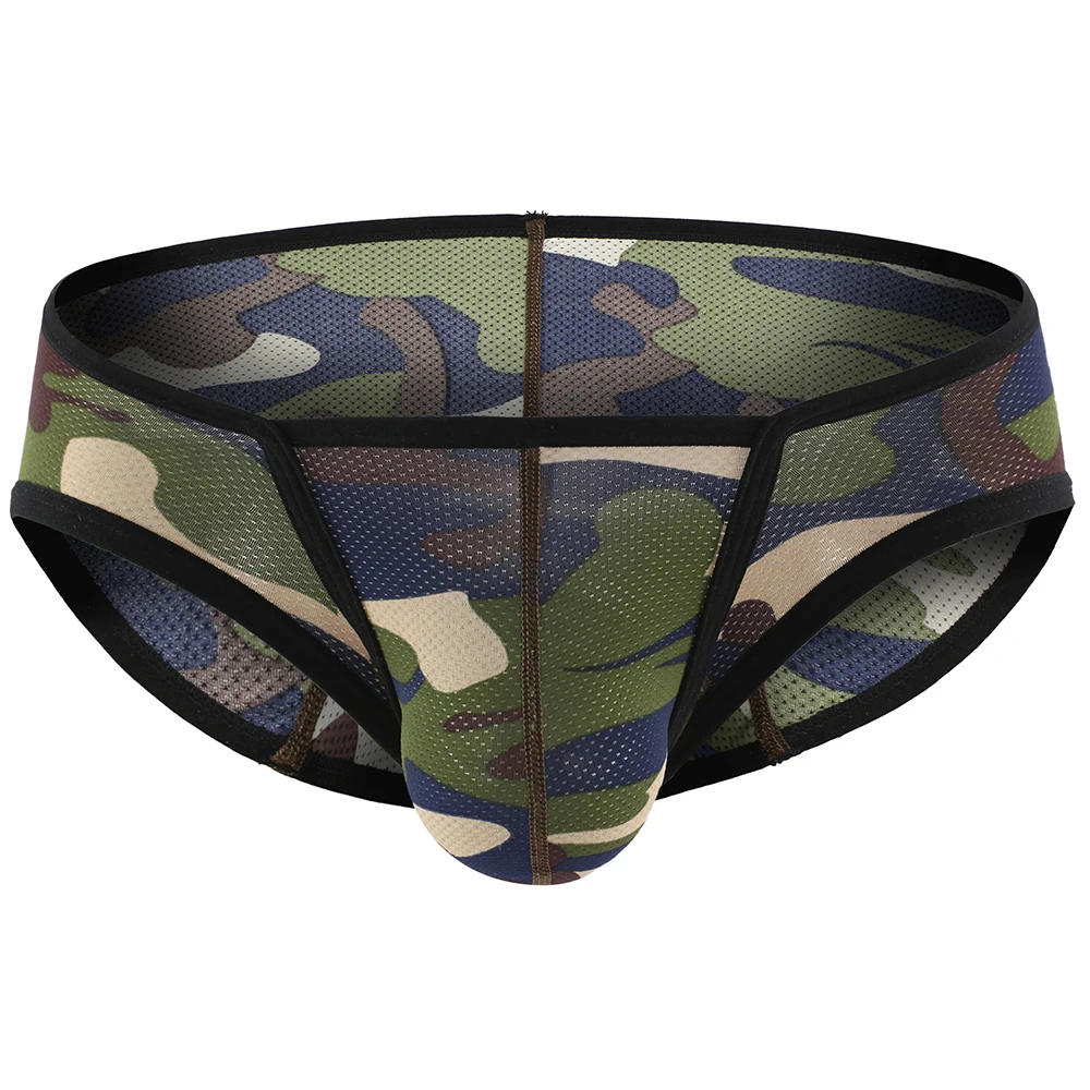 

Sexy Men's Underwear Ultra-Thin Breathable Mesh Cueca Camouflage Brief Shorts Men Underpants Male Low Waist Briefs