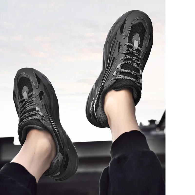 Трендовые кожаные Светоотражающие женские кроссовки в стиле ретро, спортивная обувь для мужчин, спортивная обувь на платформе, Мужская обувь для бега и ходьбы