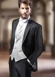 Высокое качество одна кнопка черный смокинг для жениха Пик нагрудные Groomsmen Мужские свадебные костюмы для выпускного (куртка + брюки + жилет +