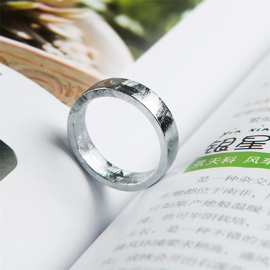 Натуральный Gibeon метеорита кольца для мужчин и женщин Свадебная вечеринка модное серебряное кольцо позолоченное кольцо