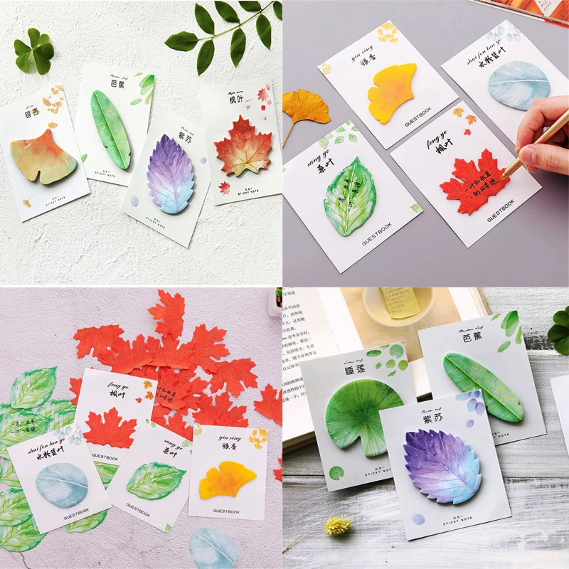 

Hot Sale Self-Adhesive Natural Plant Leaf Memo Pad Sticky Notes Bookmark Office School Supplies Stationery Planner Stickers